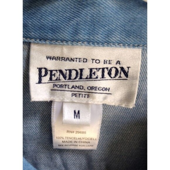 Pendleton Women's Shirt Long Sleeve Button Up Petite M Blue Tencel contrast stit - Picture 2 of 5